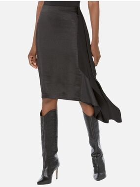 BCBGMAXAZRIA 2W05B12 Fitted Cascading Side Ruffle Midi Skirt $198 NWT